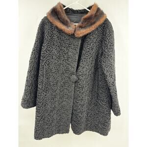 Vintage ASTRA Paris Persian Lambs Wool Coat Fur Collar M-L 1950s